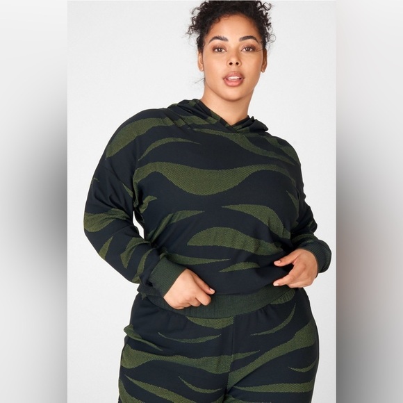 NWT Fabletics Joelle SculptKnit® Hoodie II Neon Zebra Black/Green Women Size L - Picture 3 of 9